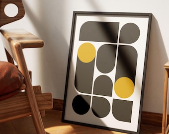 Mid Century Geometric Wall Art Print, Abstract Modern Poster, Minimalist Living Room Decor Digital Download