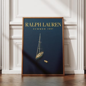 Luxury Sailboat Wall Art Print, Nautical Old Money Poster, Coastal Navy Decor, Unframed