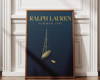 Luxury Sailboat Wall Art Print, Nautical Old Money Poster, Coastal Navy Decor, Unframed