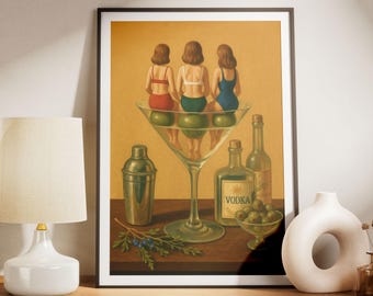 Dirty Martini Art Print, Retro Bar Decor, Cocktail Wall Art, Digital Download