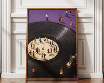 Purple Music Room Decor, Vinyl Record Print, Retro Dance Wall Art, Mid Century Gift, Unframed