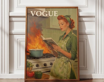Funny Cooking Poster, Retro Magazine Parody Wall Art, Kitchen Humor Print, Vintage Housewife Decor, Gift For Mom, Unframed