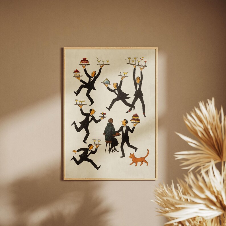 Tiny People Restaurant Print, Waiter Wall Art, Food Kitchen Poster, Bar Decor, Unframed image 8