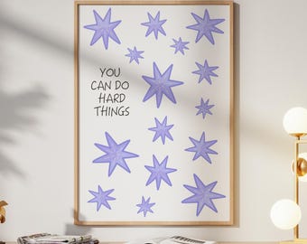 You Can Do Hard Things Print, Purple Star Wall Art, Modern Minimalist Nursery Decor, Kids Positive Affirmation Poster, Digital Download