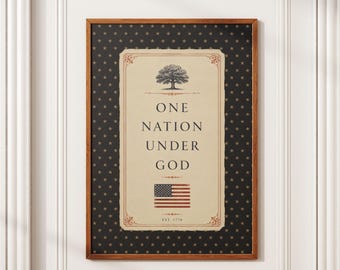 Póster "Una nación bajo Dios", lámina decorativa cristiana patriótica para pared, estilo rústico campestre, sin marco.