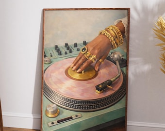 Lámina decorativa con diseño de tocadiscos de vinilo, ideal para decorar la pared de una sala de DJ. Póster de tocadiscos, sin marco.