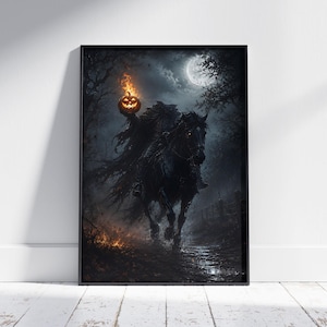Cuadro decorativo del Jinete sin Cabeza, decoración gótica de Halloween, póster de calabaza de Halloween, decoración otoñal espeluznante para el hogar, sin marco.