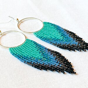 Blue Birds | Circle Drops Handwoven Beaded Fringe Earrings