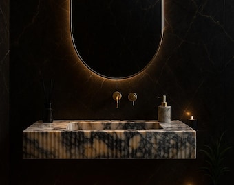 Lavabo de mármol de pared, lavabo de baño para tocador, Calacatta Viola, piedra natural