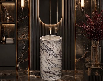 Lavabo de pedestal Calacatta Viola – Lavabo de baño de piedra de lujo independiente