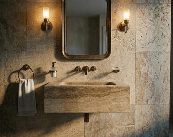 Wall Mounted Travertine Marble Sink, Natural Stone Wall Hung Basin