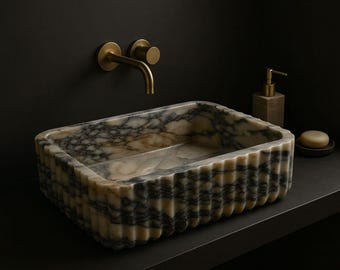 Lavabo de mármol Calacatta Viola, lavabo de piedra hecho a mano, tocador personalizado, lavabo de mármol natural