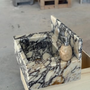 Calacatta Viola Marble Sink and Backsplash | Wall Mounted Luxury Handmade Stone Basin image 12