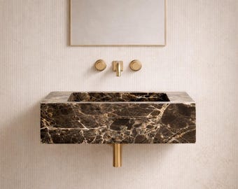 Lavabo mural de mármol Dark Emperador – Lavabo de baño de piedra natural hecho a mano