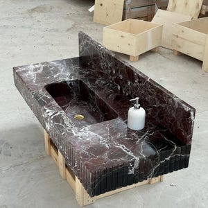Rosso Levanto Wand Waschbecken - Handgefertigtes Luxus Badezimmer Waschbecken - Roter Marmor Bild 10