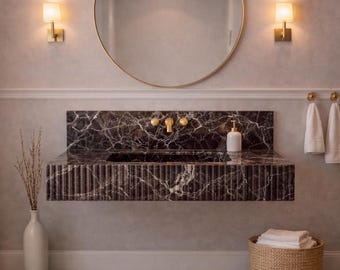 Lavabo de pared Rosso Levanto – Lavabo de baño de lujo hecho a mano – Mármol rojo