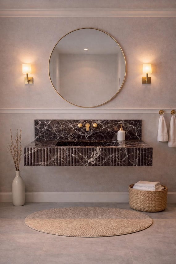 Rosso Levanto Wall Mounted Sink – Handmade Luxury Bathroom Basin – Red Marble