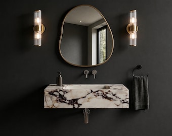 Wall Mounted Calacatta Marble Sink – Luxury Bathroom Basin – Custom Size