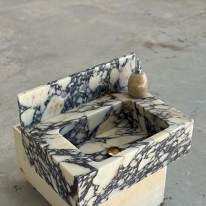 Calacatta Viola Marble Sink and Backsplash | Wall Mounted Luxury Handmade Stone Basin image 8