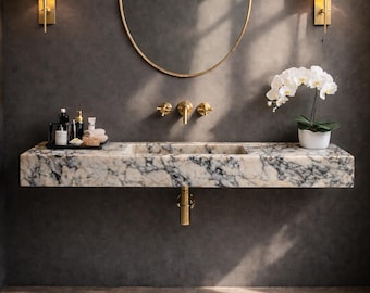 Lavabo mural de mármol Calacatta Viola, lavabo de piedra hecho a mano