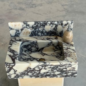 Calacatta Viola Marble Sink and Backsplash | Wall Mounted Luxury Handmade Stone Basin image 6