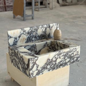 Calacatta Viola Marble Sink and Backsplash | Wall Mounted Luxury Handmade Stone Basin image 7
