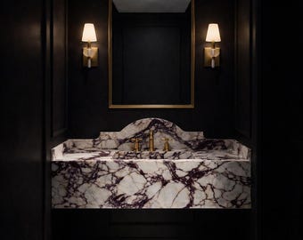 Lavabo y protector contra salpicaduras de mármol Calacatta Viola – Lavabo de lujo para montaje en pared