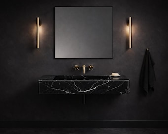 Lavabo de mármol Nero Marquina – Lavabo de baño de lujo para montaje en pared – Tocador de piedra negra hecho a mano