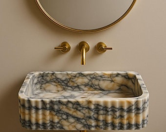 Lavabo de pared de mármol Calacatta Viola, lavabo de baño de lujo hecho a mano, lavabo de piedra personalizado.