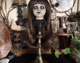 Porcelain Head Relic - Gothic Doll Head on Candlestick - Vivienne