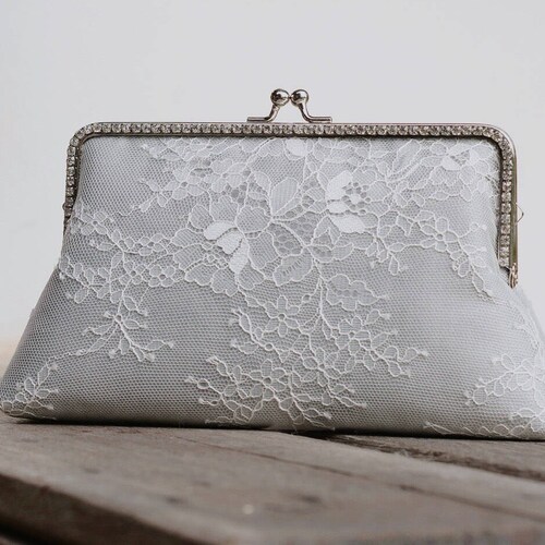 Gray Rhinestone Evening Clutch Bag / Grey Silk Handbag / Etsy