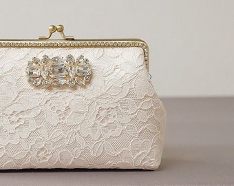 Evening Clutch / Ivory Alencon Clutch (code 2561) / Bridal Lace Clutch / Elegant Wedding Clutch / Wedding Bag / Bridal Clutch Purse