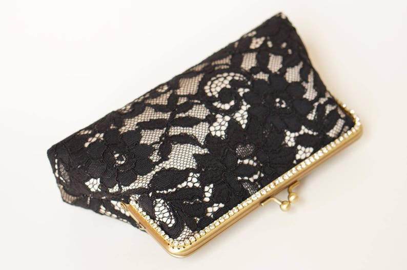 Alencon Black & Champagne Evening Clutch Bag / Customized clutch / Black Formal clutch / Handbag image 3