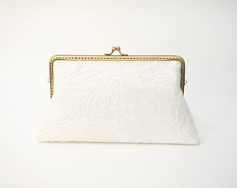 Mariage de style minimal | Pochette de mariée en dentelle blanche chaude à sequins, pochette de fête de mariée, cadeaux de demoiselle d'honneur