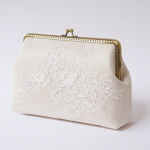 Champagne silk Ivory Lace Clutch / Wedding Party / Gift ideas / Formal Party / Bridal clutch / Bridesmaid Gifts image 1