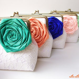 bridesmaids clutch bags / set of 5 bridesmaid clutches / Jade, Orange, Blue, Peach, Mint / wedding clutches image 1
