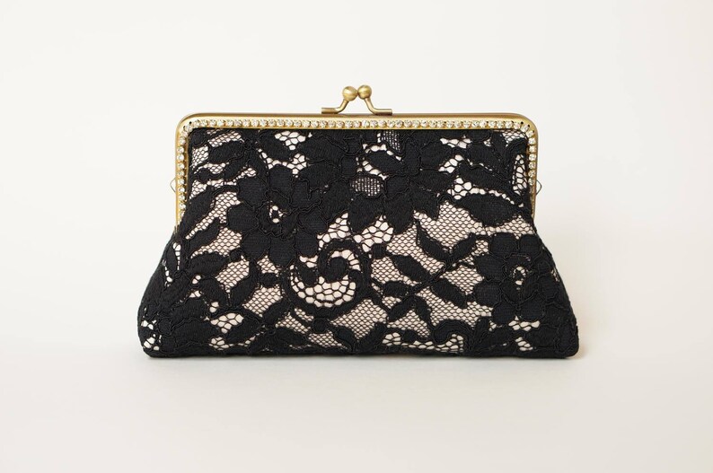 Alencon Black & Champagne Evening Clutch Bag / Customized clutch / Black Formal clutch / Handbag image 2