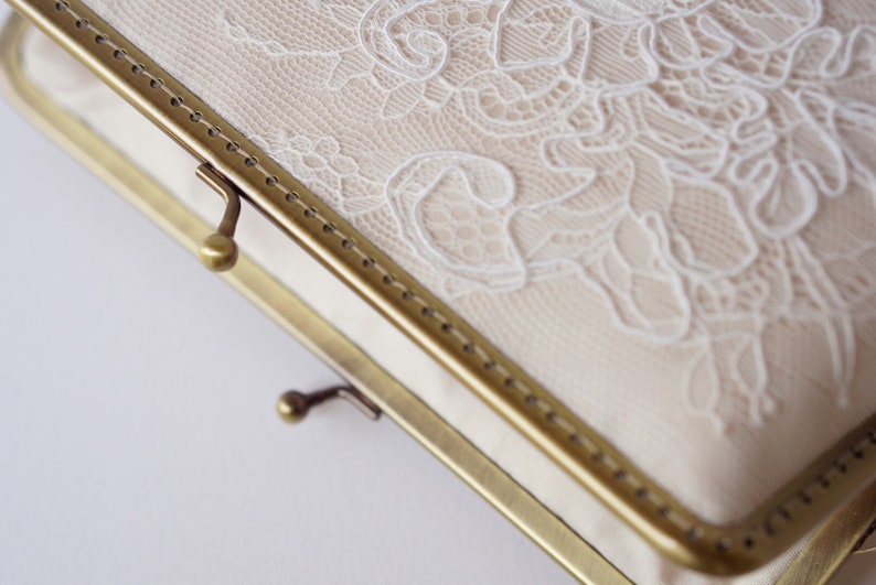 Champagne silk Ivory Lace Clutch / Wedding Party / Gift ideas / Formal Party / Bridal clutch / Bridesmaid Gifts image 3