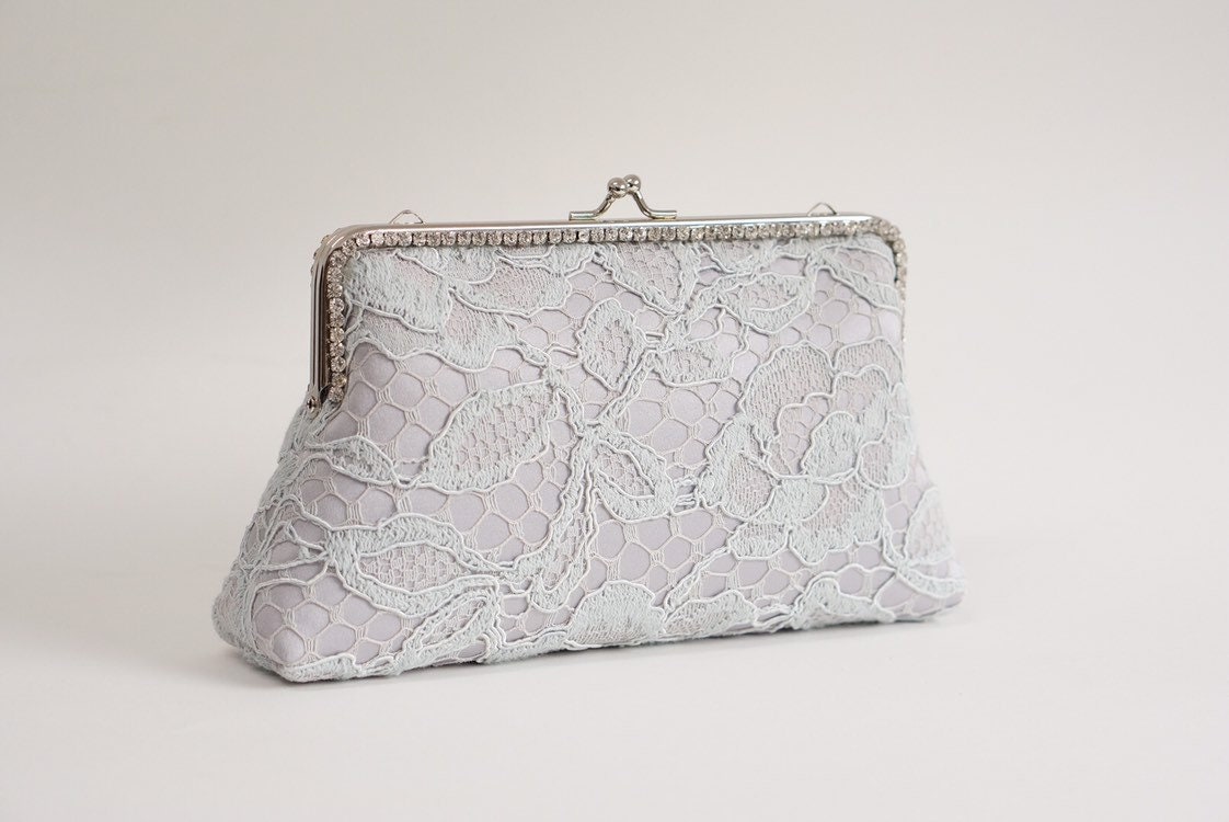 Gray Rhinestone Evening Clutch Bag code 2562 / Grey Silk Etsy