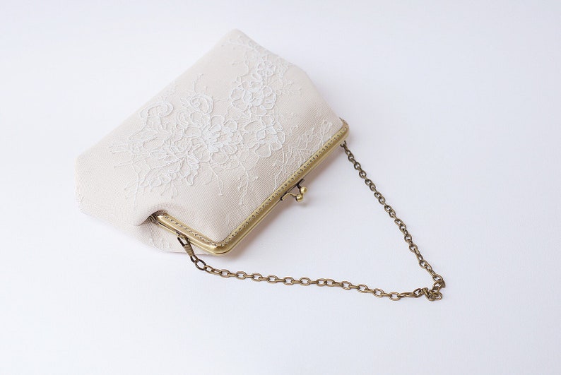 Champagne silk Ivory Lace Clutch / Wedding Party / Gift ideas / Formal Party / Bridal clutch / Bridesmaid Gifts image 5