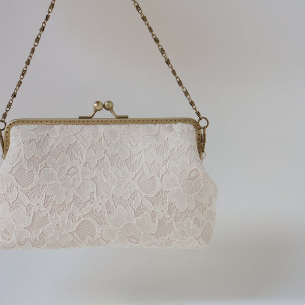 Champagne silk Ivory Lace Clutch / Wedding Party / Gift ideas / Vintage Inspired  - Ready To Ship