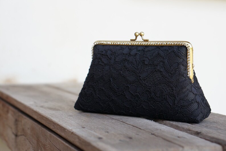 Alencon Black & Champagne Evening Clutch Bag / Customized clutch / Black Formal clutch / Handbag image 6