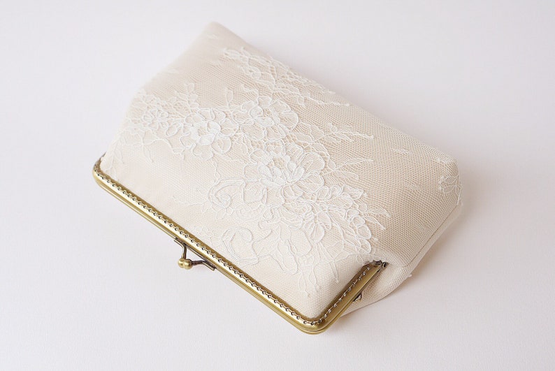 Champagne silk Ivory Lace Clutch / Wedding Party / Gift ideas / Formal Party / Bridal clutch / Bridesmaid Gifts image 4