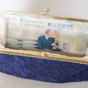 Nautical Wedding, Navy Blue French Lace Clutch, Bride Clutch, Wedding Favor, Bridal Accessory, Vintage Wedding , Evening handbag image 3