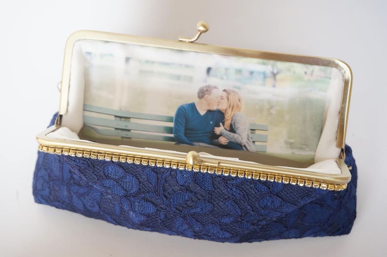 Nautical Wedding, Navy Blue French Lace Clutch, Bride Clutch, Wedding Favor, Bridal Accessory, Vintage Wedding , Evening handbag image 3