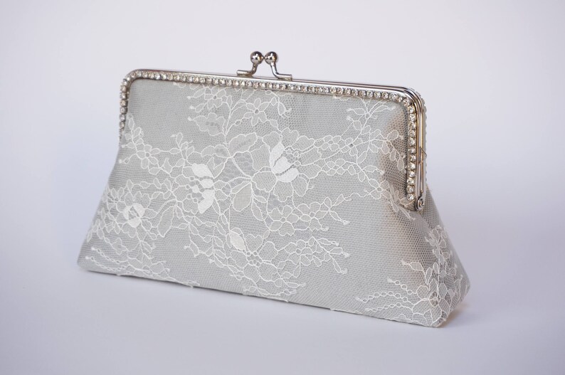 Gray Rhinestone Evening Clutch Bag / Grey Silk Handbag / Etsy