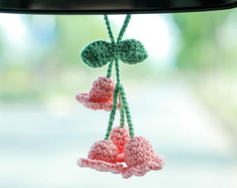 Adorno colgante de flor de lirio tejida para el espejo retrovisor del coche