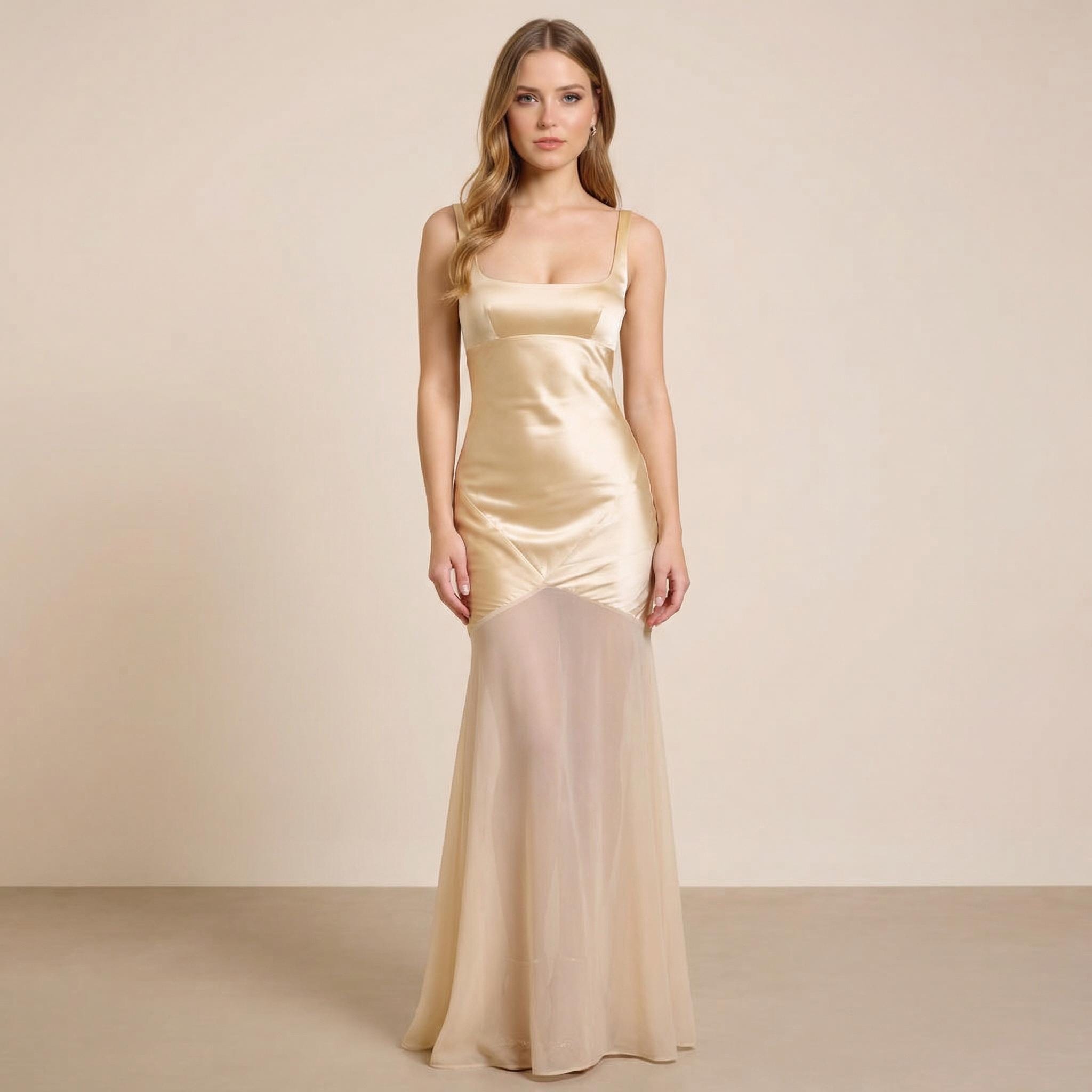 white christmas dresses Champagne Satin Square Neck Sleeveless Column Long Bridesmaid Dresses, CB0292 US16 / Custom Color(Leaving A note)