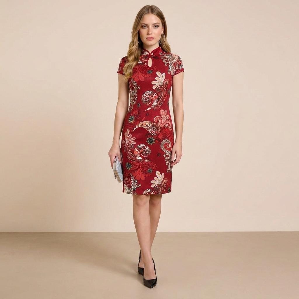 open lace back dress Mandarin-collar Cap-sleeve Shantung Sheath Dress  Kimera