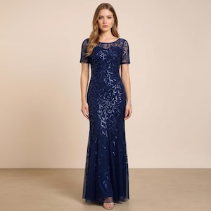 Navy Blue Sequin Elegant Dress - Etsy